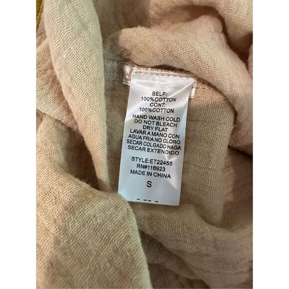 Size S Easel Beige Gauze Plaid Mix Button Up Top - Picture 10 of 10